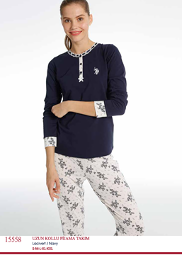 U.S Polo 15558 Bayan Uzun Kollu Pijama Takım resmi
