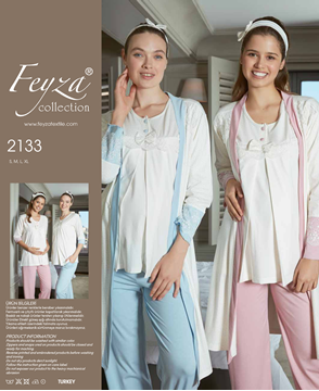  Feyza Sabahlıklı Loğusa Hamile 3'Lü Pijama 2133 resmi